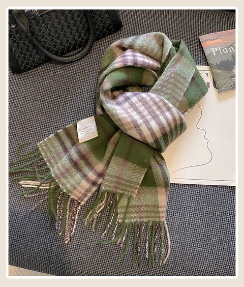 High Quality 100% Wool Scarf Female Fashion Classic Soft Cashmere Muffler Women Warm Thermal Shawl Outside Autumn Winter