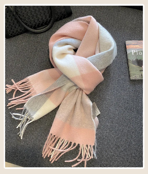 High Quality 100% Wool Scarf Female Fashion Classic Soft Cashmere Muffler Women Warm Thermal Shawl Outside Autumn Winter