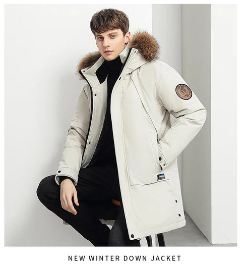 Men Winter Goose Down Coats Fur Collar Hooded Long Down Jackets Top Quality Male Outdoor Windproof Warm Winter Jackets Canada