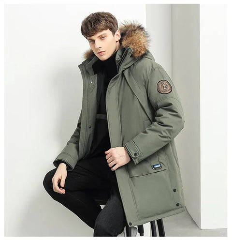 Men Winter Goose Down Coats Fur Collar Hooded Long Down Jackets Top Quality Male Outdoor Windproof Warm Winter Jackets Canada