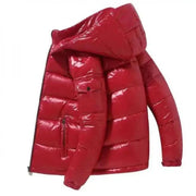 Men’s Glossy Short Down Jacket – Thickened Hooded Winter Coat | Fleece-Lined Polyester Fiber Outerwear
