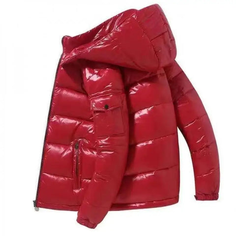 Men’s Glossy Short Down Jacket – Thickened Hooded Winter Coat | Fleece-Lined Polyester Fiber Outerwear