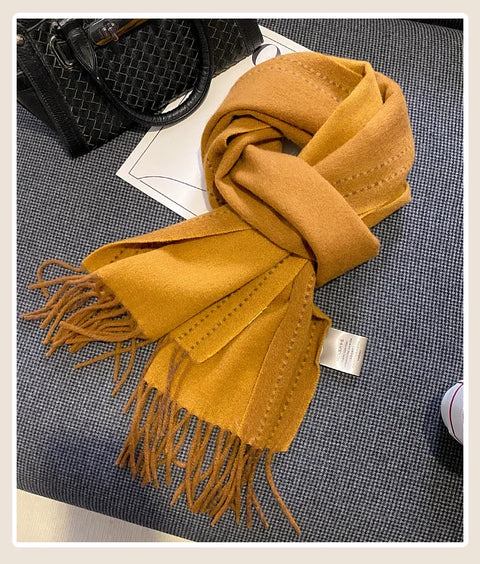High Quality 100% Wool Scarf Female Fashion Classic Soft Cashmere Muffler Women Warm Thermal Shawl Outside Autumn Winter