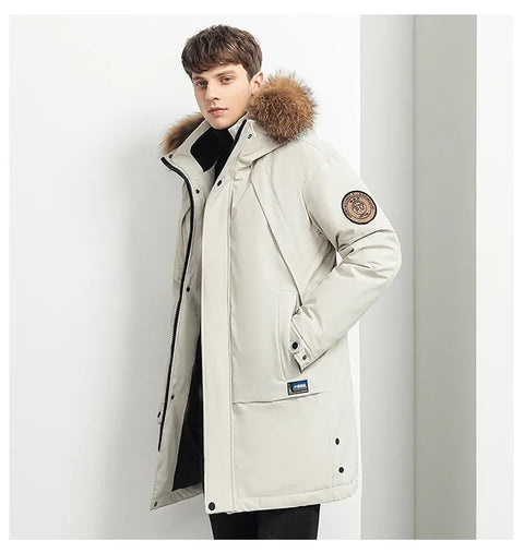 Men Winter Goose Down Coats Fur Collar Hooded Long Down Jackets Top Quality Male Outdoor Windproof Warm Winter Jackets Canada