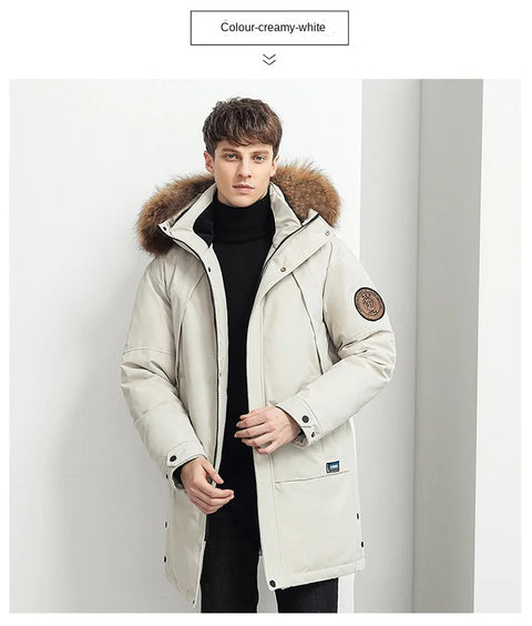 Men Winter Goose Down Coats Fur Collar Hooded Long Down Jackets Top Quality Male Outdoor Windproof Warm Winter Jackets Canada