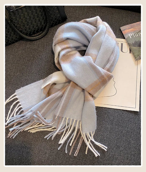 High Quality 100% Wool Scarf Female Fashion Classic Soft Cashmere Muffler Women Warm Thermal Shawl Outside Autumn Winter