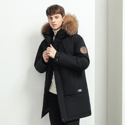 Men Winter Goose Down Coats Fur Collar Hooded Long Down Jackets Top Quality Male Outdoor Windproof Warm Winter Jackets Canada