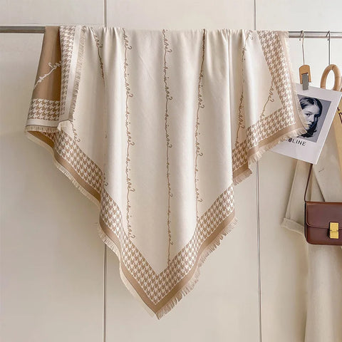 Luxury Brand Cashmere Women Houndstooth Scarf Winter Warm Pashmina Shawl and Wrap Bandana Pashmina Female Foulard Square Thick