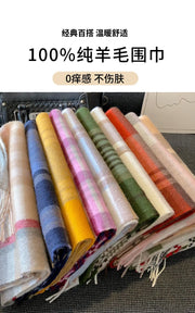 High Quality 100% Wool Scarf Female Fashion Classic Soft Cashmere Muffler Women Warm Thermal Shawl Outside Autumn Winter