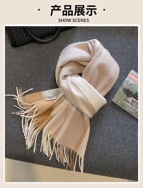 High Quality 100% Wool Scarf Female Fashion Classic Soft Cashmere Muffler Women Warm Thermal Shawl Outside Autumn Winter