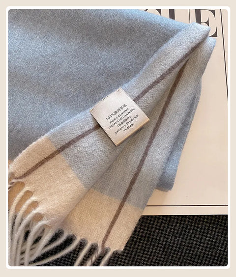 High Quality 100% Wool Scarf Female Fashion Classic Soft Cashmere Muffler Women Warm Thermal Shawl Outside Autumn Winter